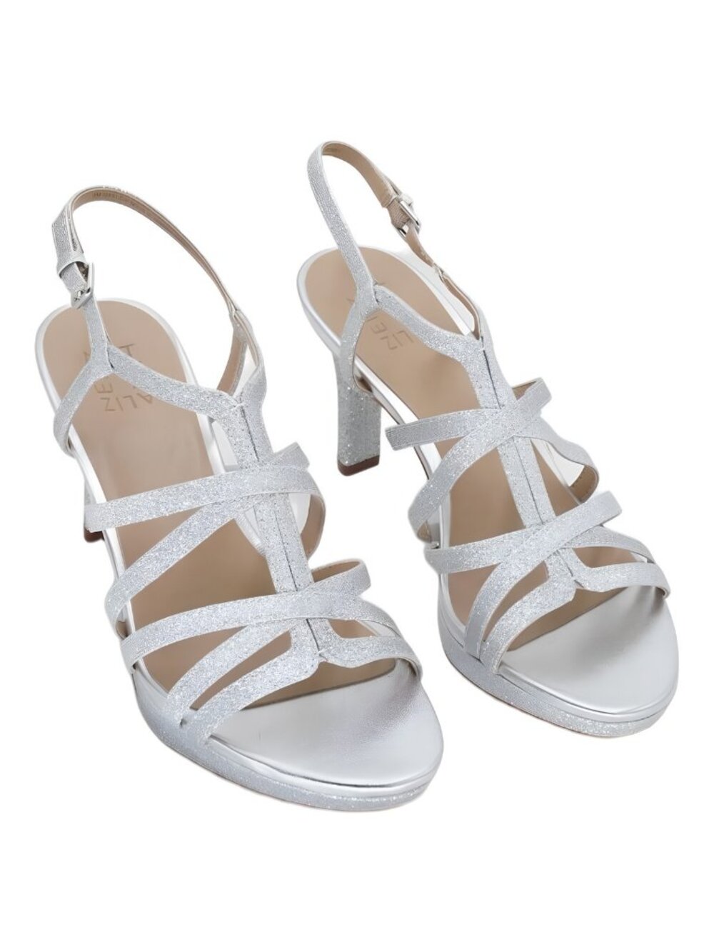 Naturalizer Baylor Strappy Heeled Sandals Silver Glitter Womens Sz US 9M EU 40